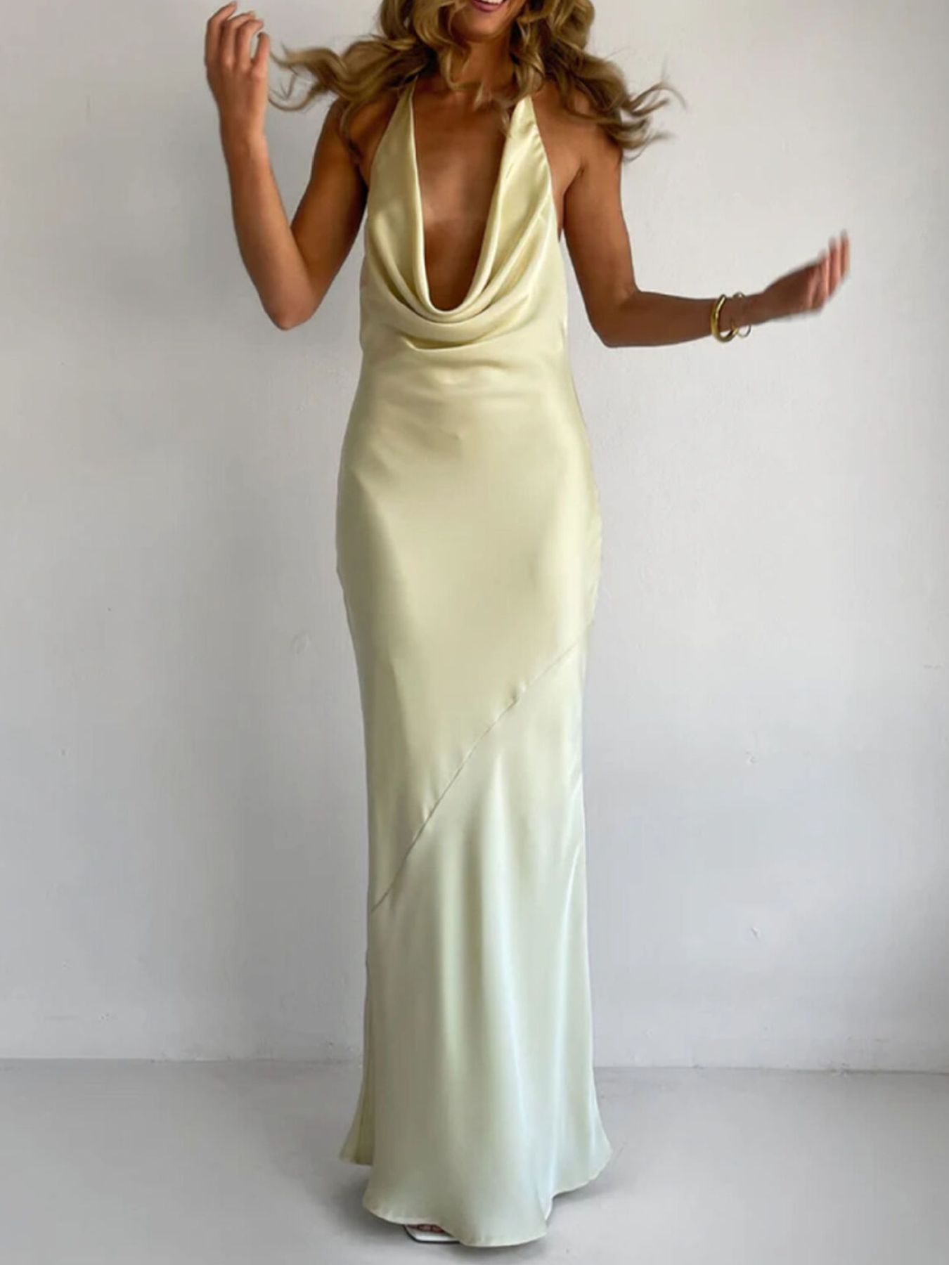 Halter Neck Satin Maxi Dress