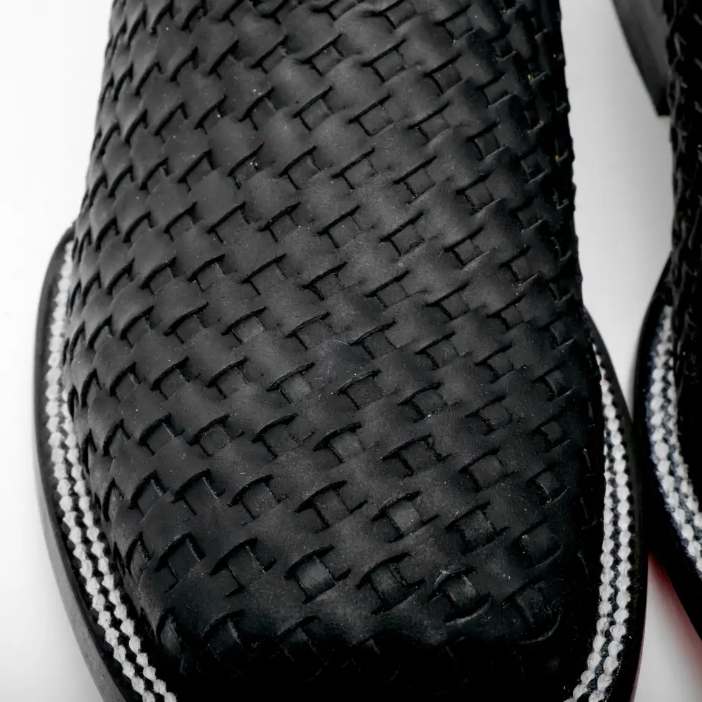 Black Basketweave Leather Boots - Square Toe