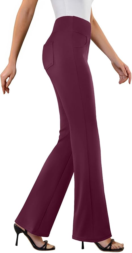 Womens Dress Pants Stretchy Work Pants Business Casual Office Trousers Pull On Flare Slacks