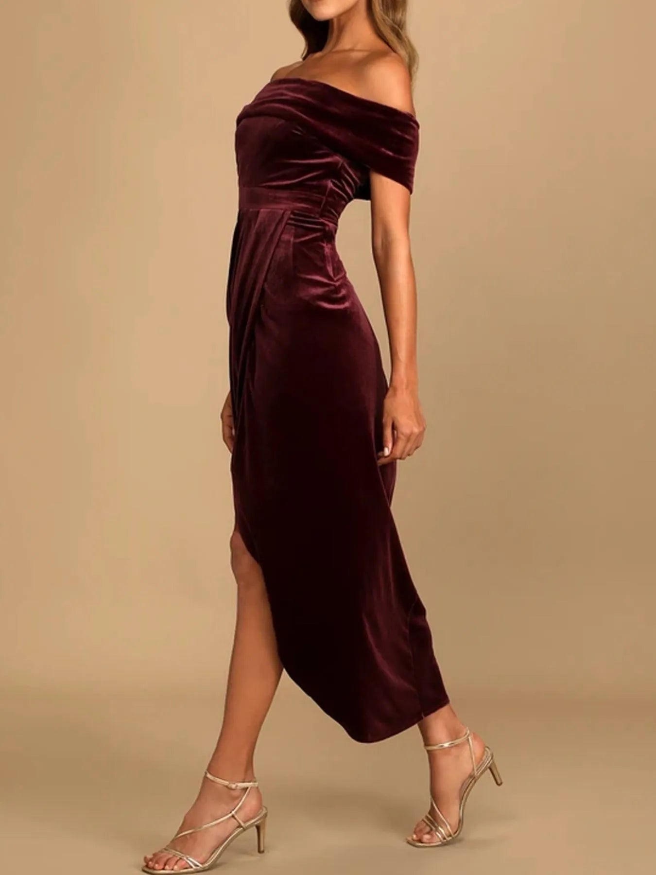 Off-Shoulder Wrap Dress with Side Slit