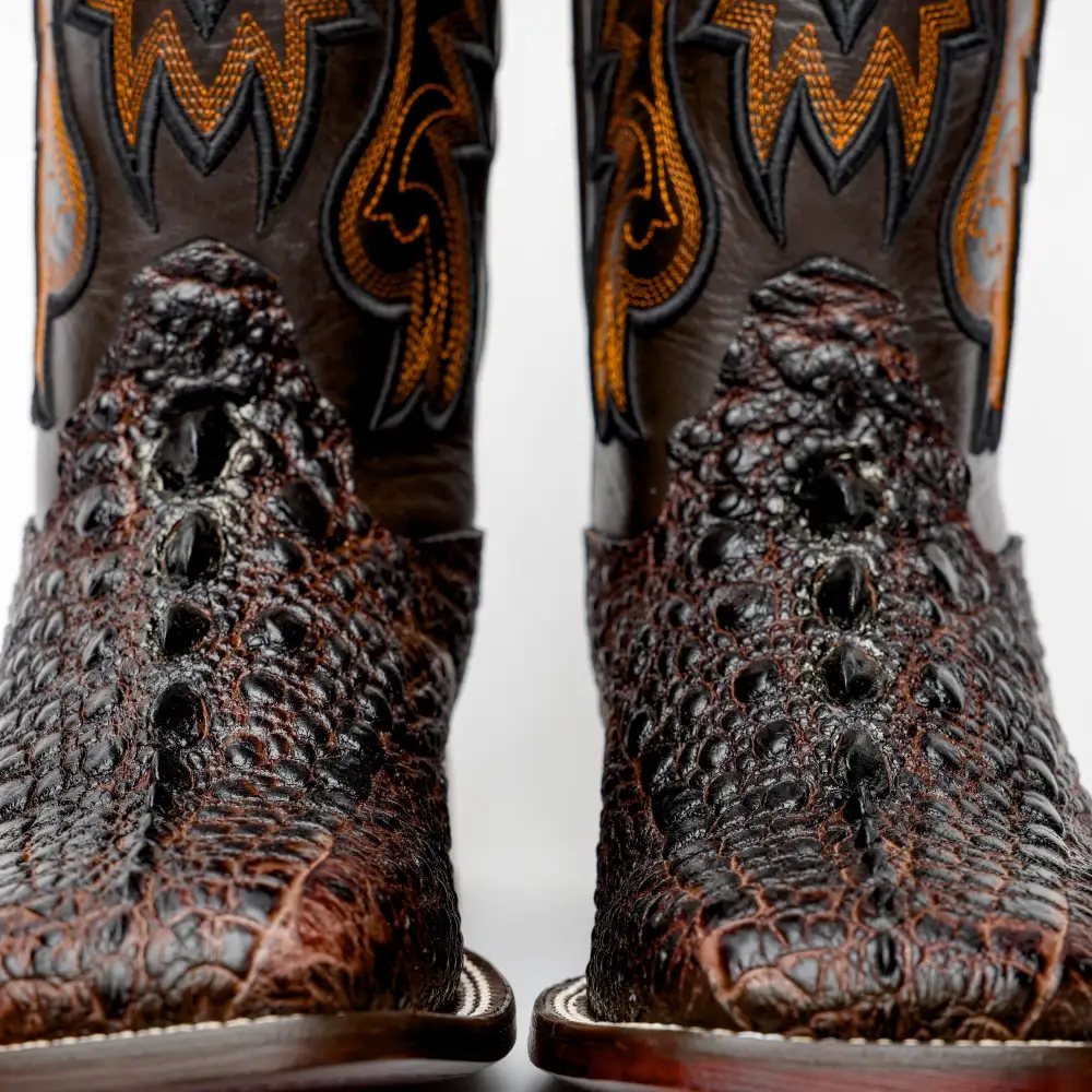 Chocolate Brown Snapping Turtle Leather Boots - Square Toe