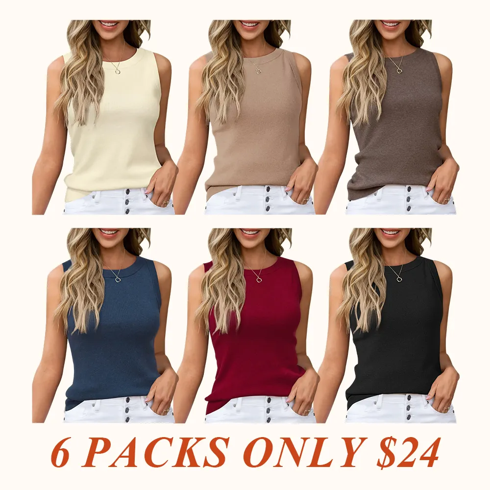 Womens Tank Tops Spring Summer Sleeveless Crew Neck Soft Sweater