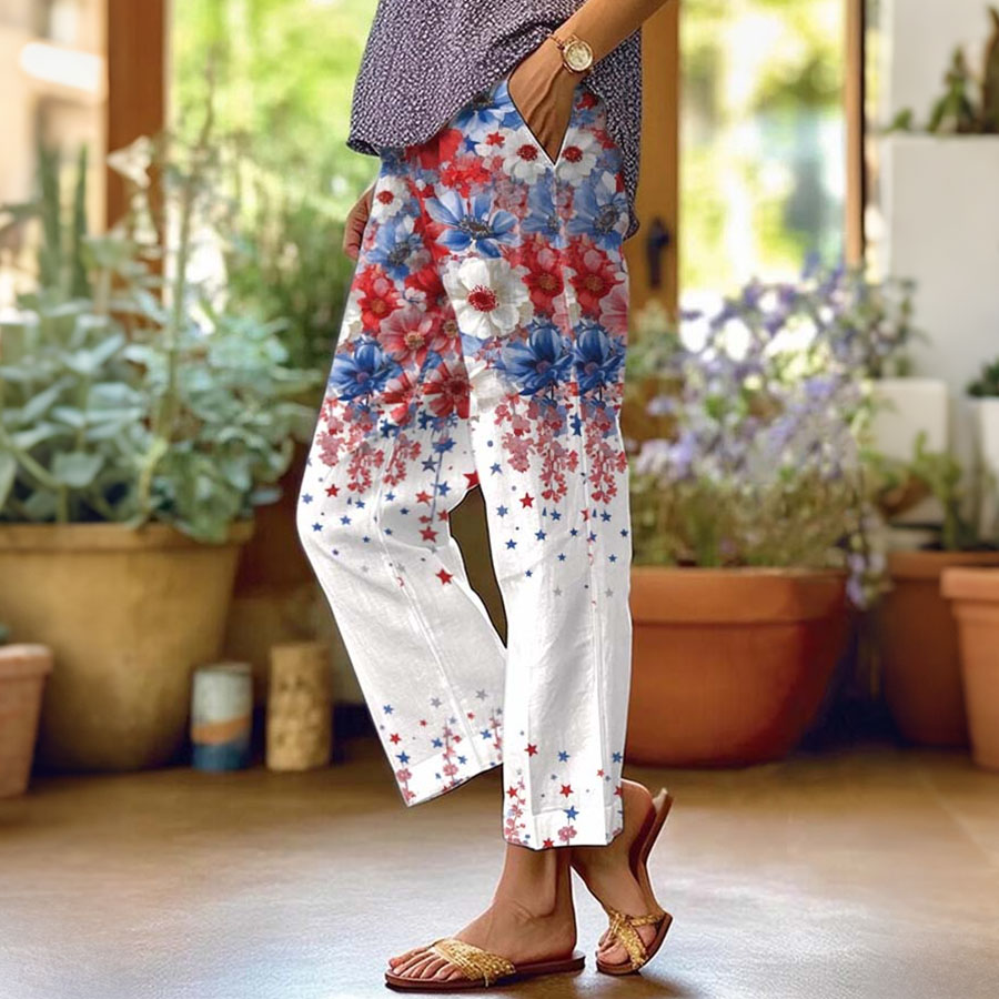 Women's 250th Anniversary Printed Casual Cotton Linen Trousers
