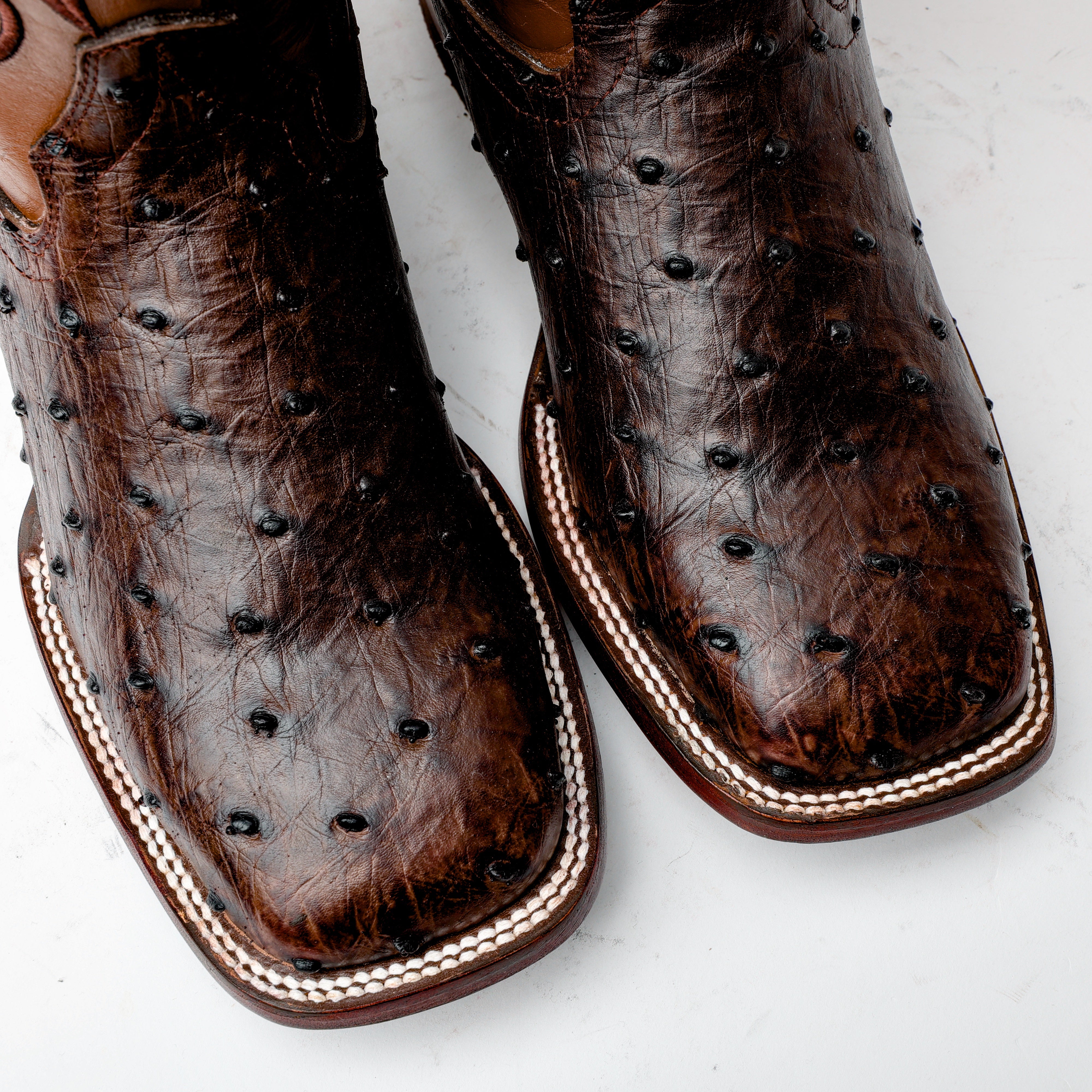 Brown Ostrich Leather Boots - Square Toe