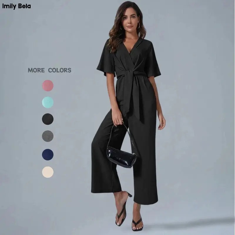 Women's Minimalist Wide-Leg Tie-Front Jumpsuit