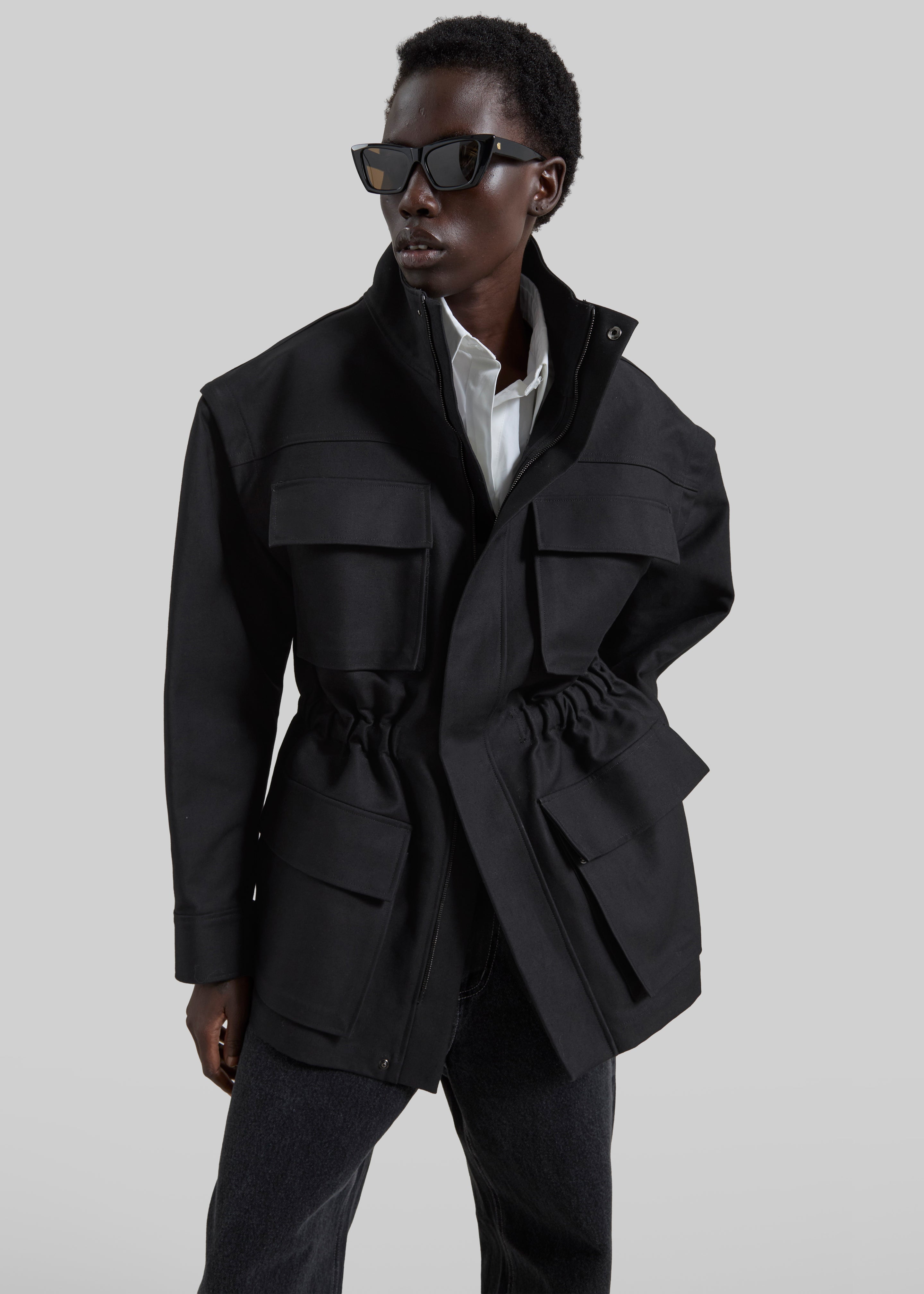 Melton Detachable Sleeve Cargo Jacket - Black