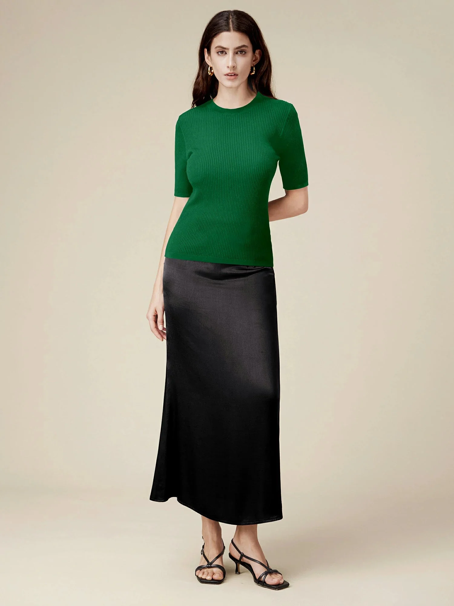 100% Lyocell Ribbed Knit Slim Fit Top