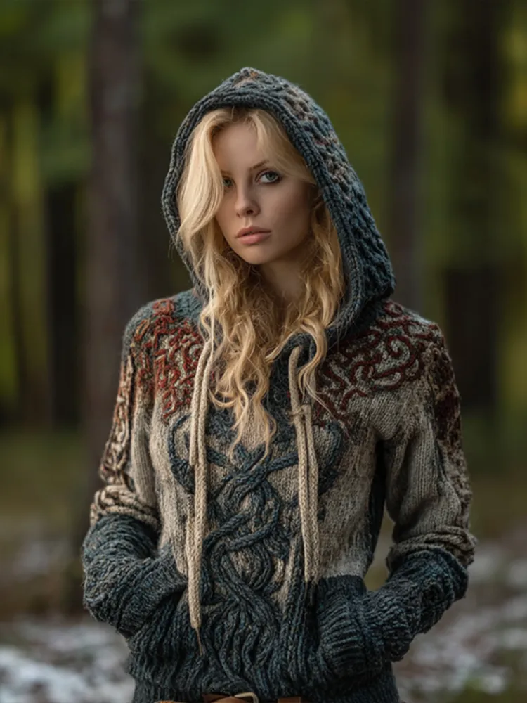Women's Viking-style Winter Warm Hooded Knitted Sweater