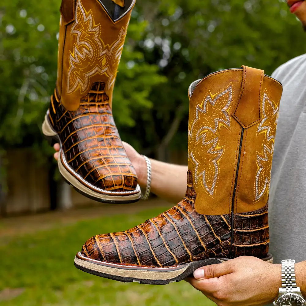 Honey Caiman Belly Leather Boots With 3D Lightweight Sole - Composite Toe
