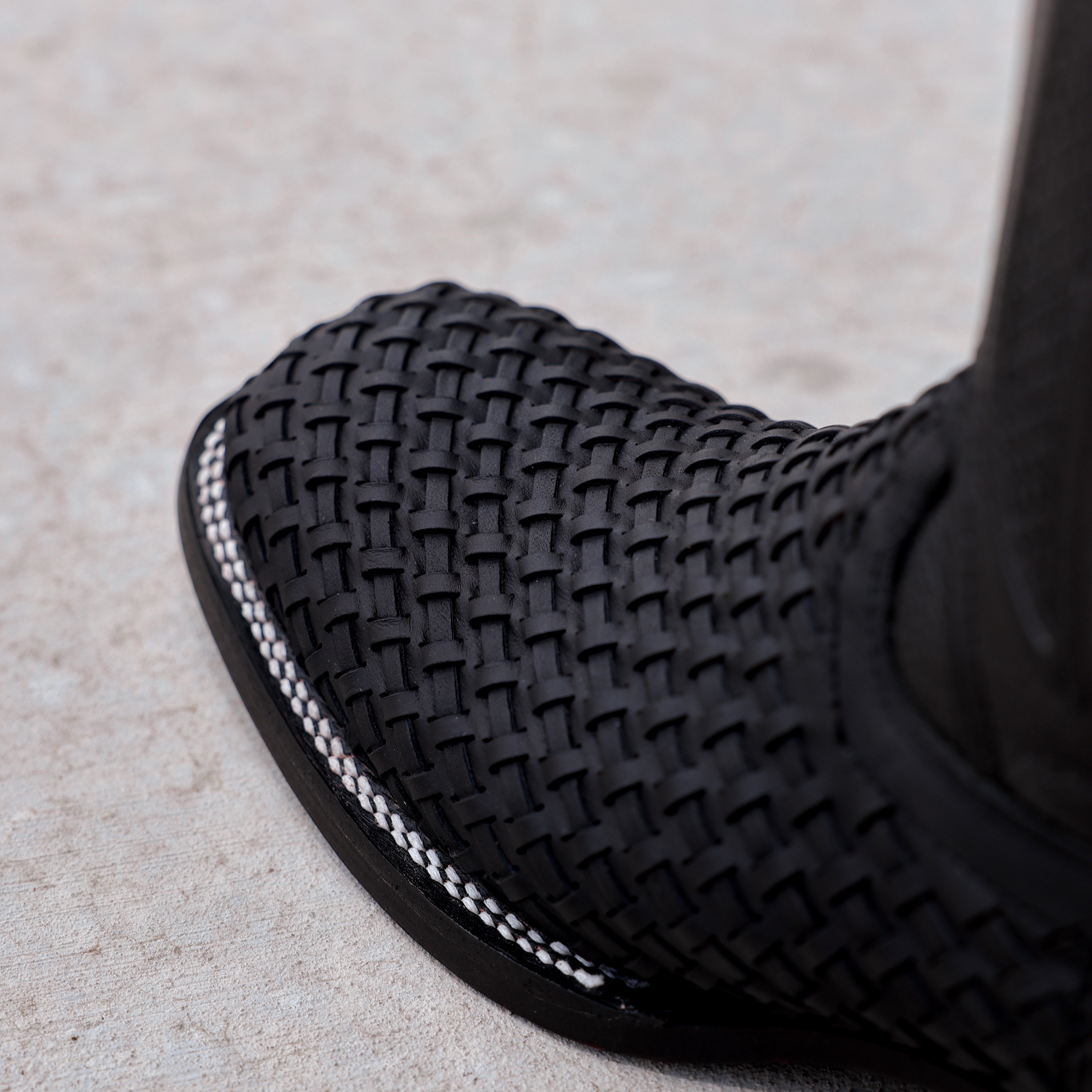 Black Basketweave Leather Boots - Square Toe