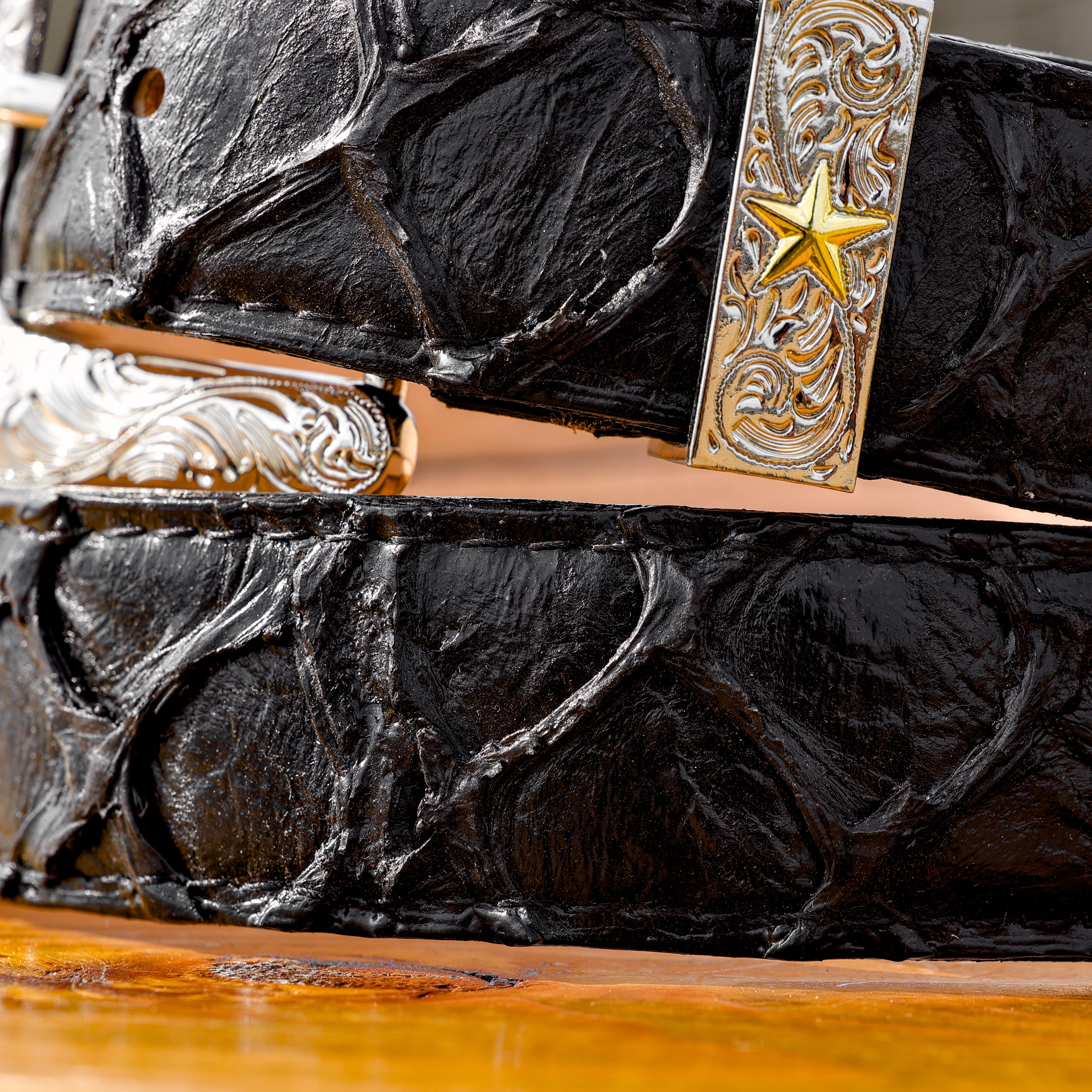 Black Jumbo Pirarucu Leather Belt