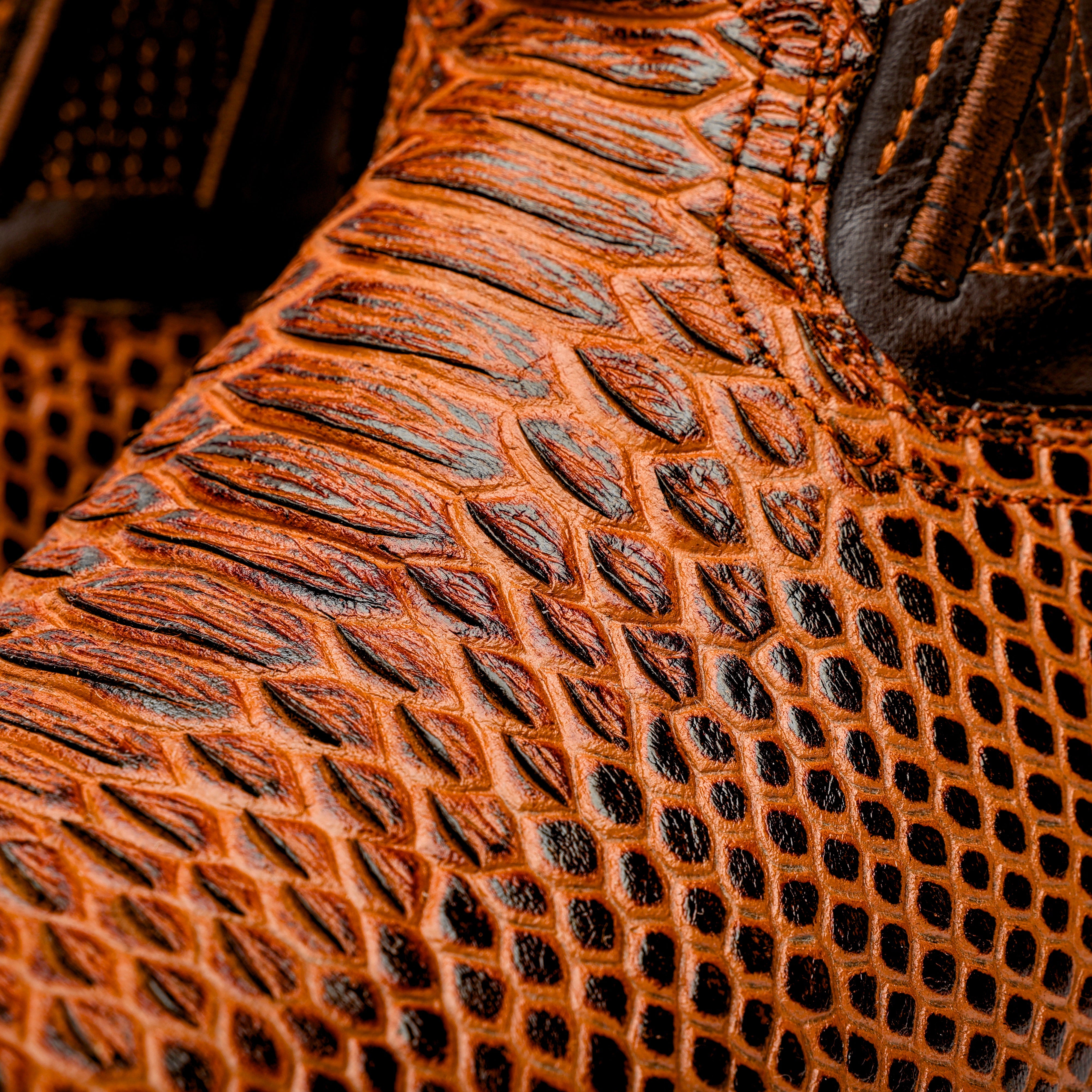 Cognac Python Leather Boots -Square Toe