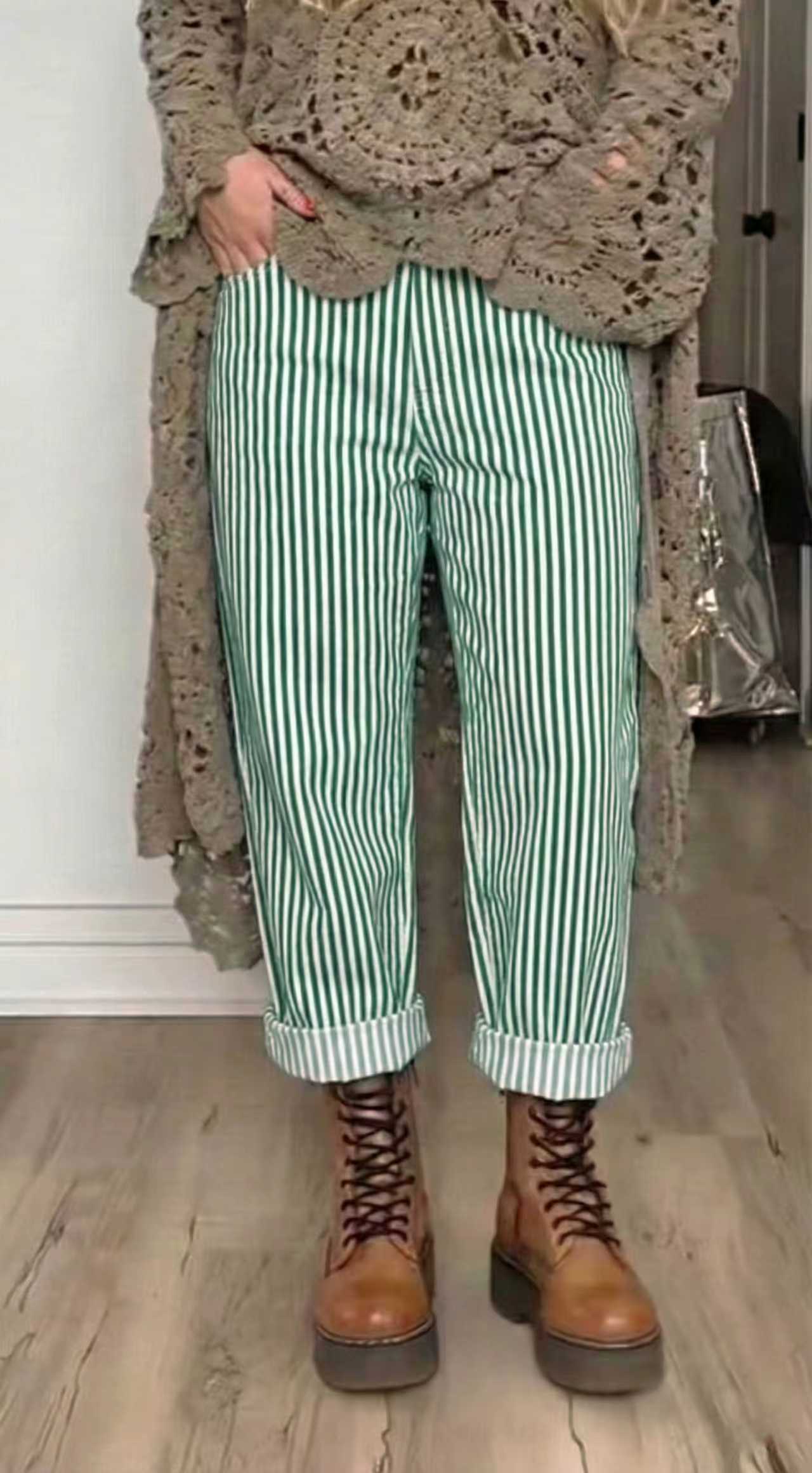 Women Vertical Striped Casual Pants