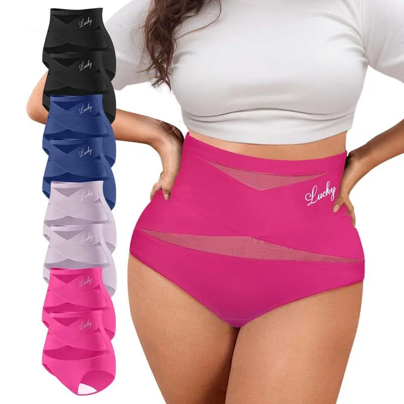 Women's High-Waist Panties,Cross-Mesh Panel Underwear,Ultra Soft Comfort Fit Briefs