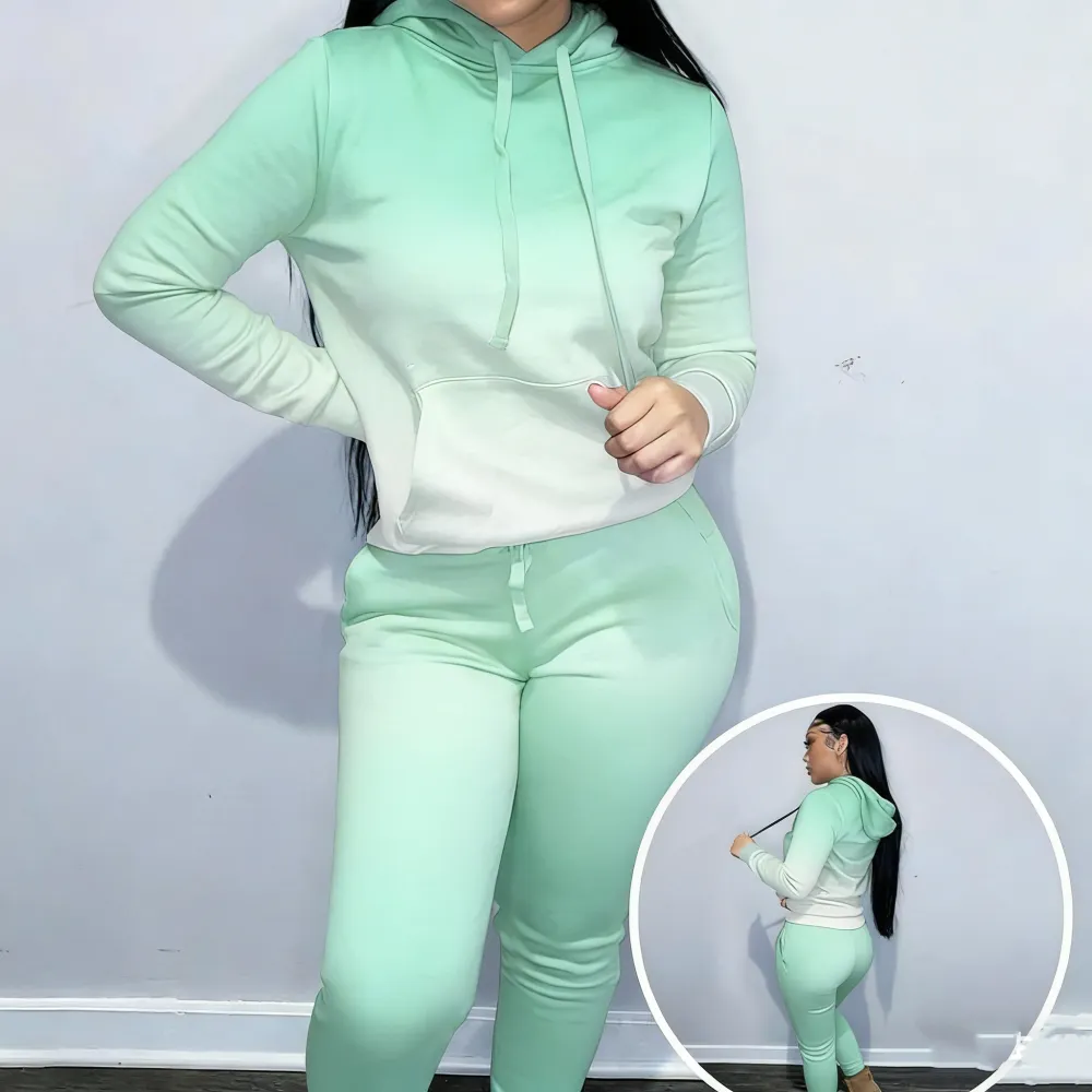 Women's Solid Drawstring Hoodie & Pocket Sweatpants Two-piece Set