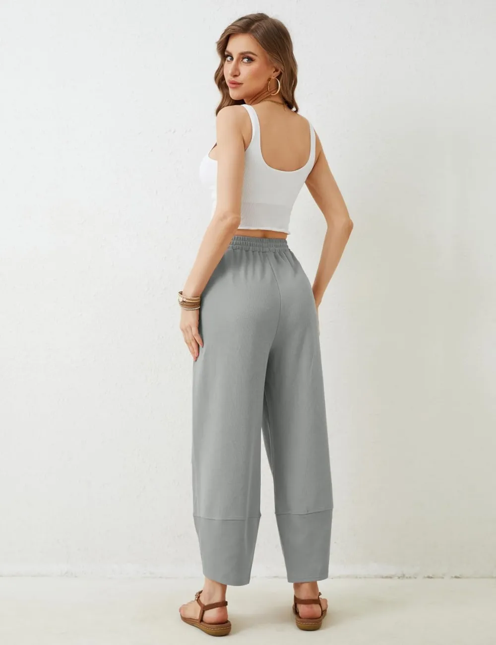 Women's Wide Leg Harem Pants Casual Palazzo Pants with Pockets High Waist Relaxed Fit