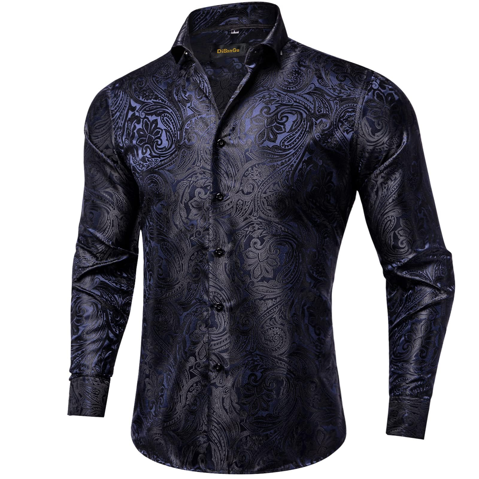 Men's Paisley Dress Shirt Long Sleeve Wrinkle Free Button Down Cowboy Shirts - Navy Blue&black&paisley