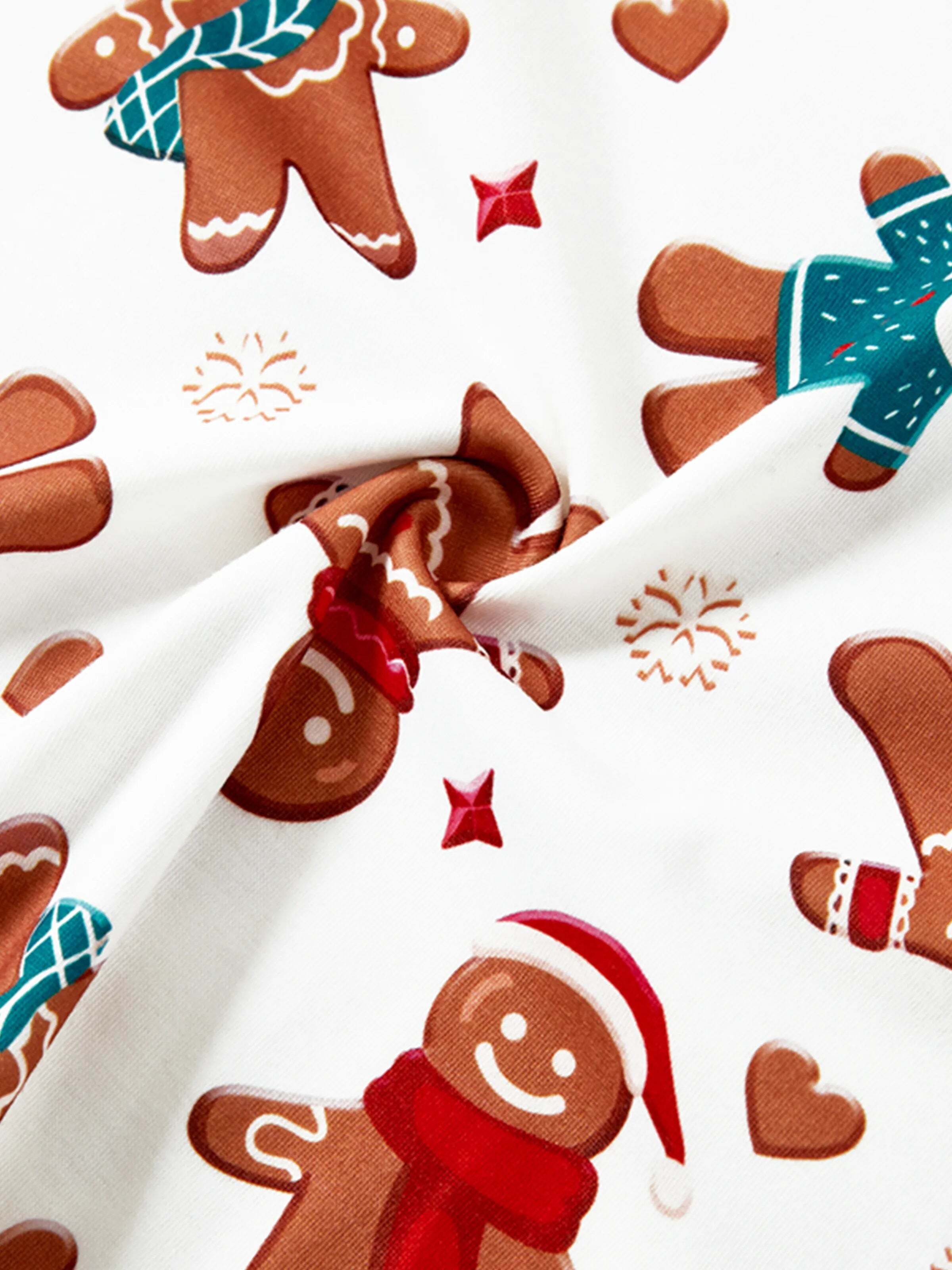Christmas Family Matching Cartoon Gingerbread Man Allover Print Pajamas Sets with Christmas Socks White