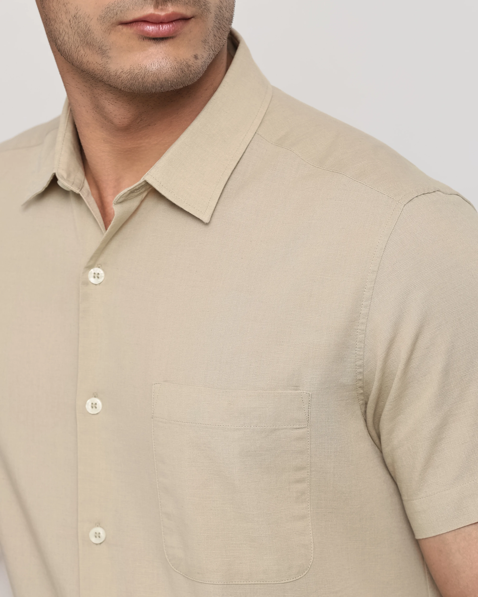 Simple And Soft Slim-Fit Breathable Beige Shirt
