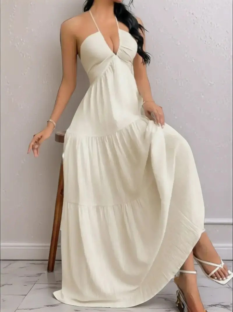 Women's Solid-Color Dress  Casual, Loose-Fit, Sleeveless Dress & Ideal for Beach Vacations
