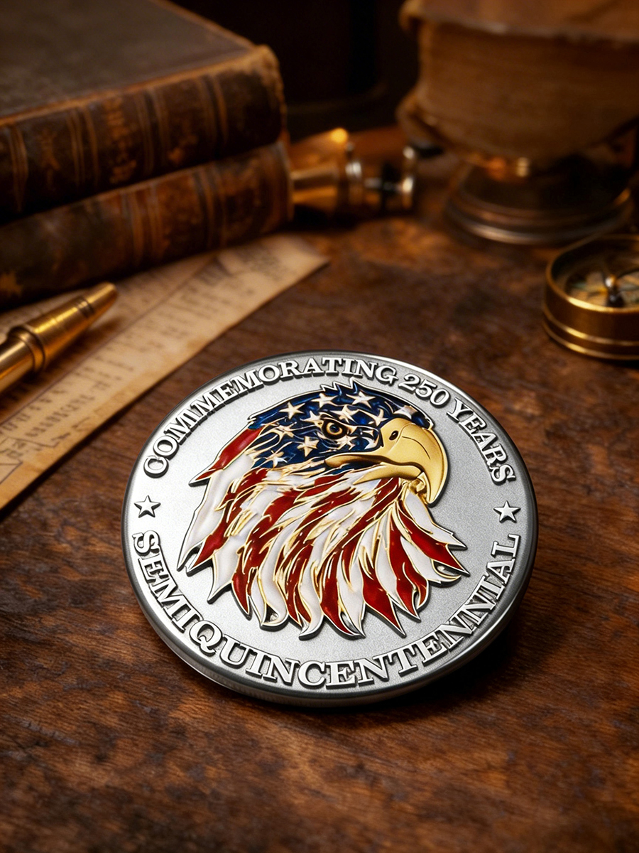 USA Semiquincentennial Bald Eagle & Flag Commemorative Pin Badge