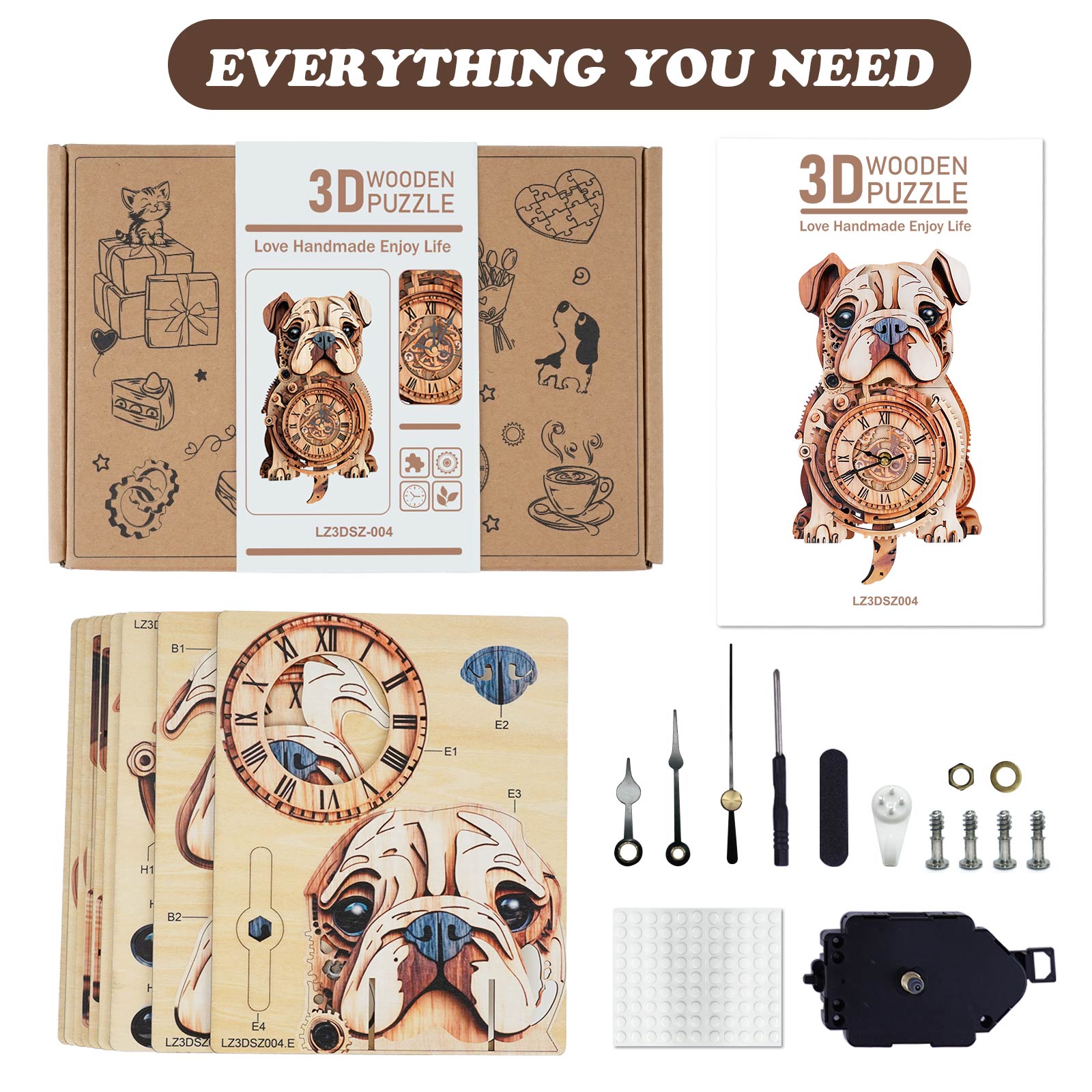 Bulldog â€“ DIY Wooden Clock, 3D Puzzle Craft Kit