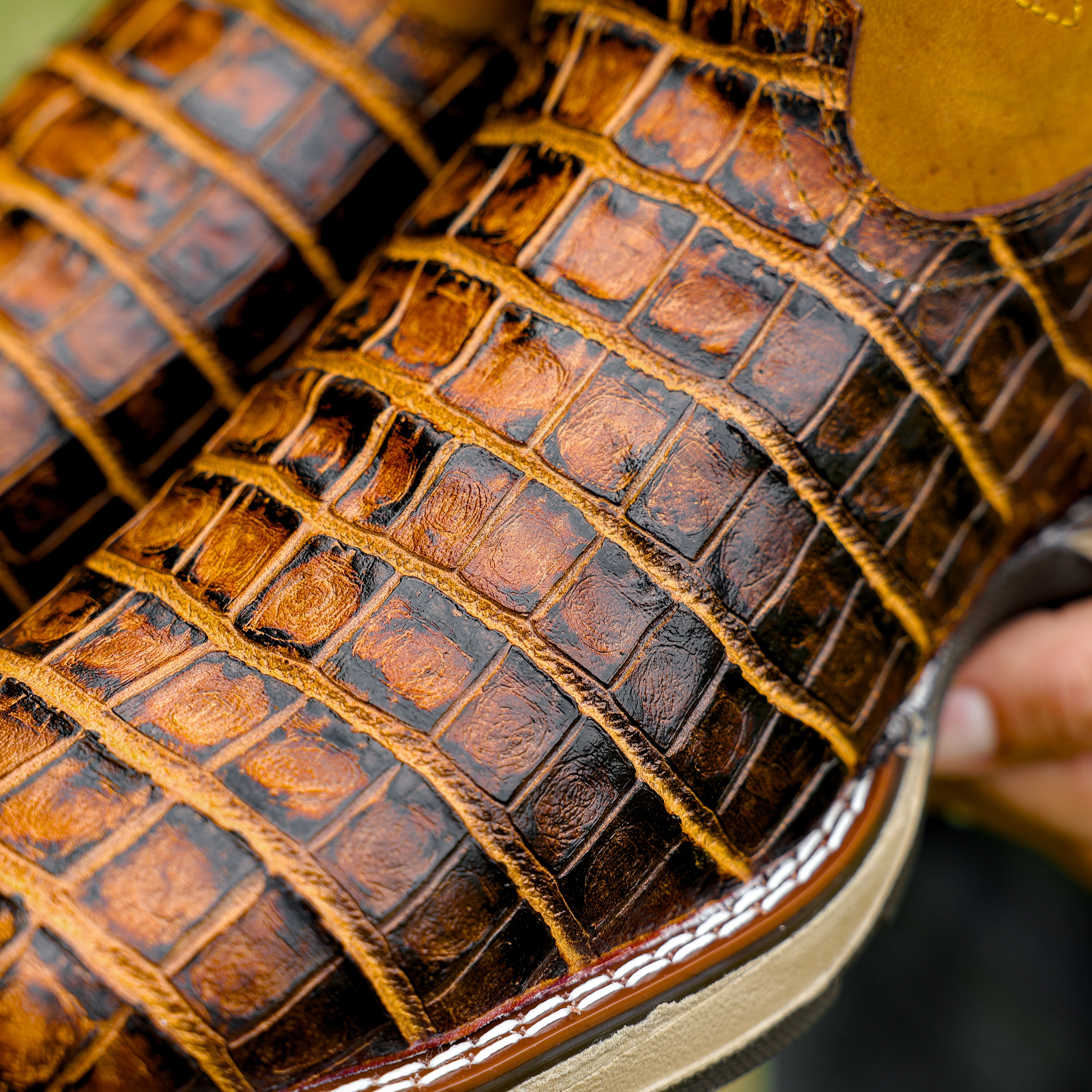 Honey Caiman Belly Leather Boots With 3D Lightweight Sole - Composite Toe