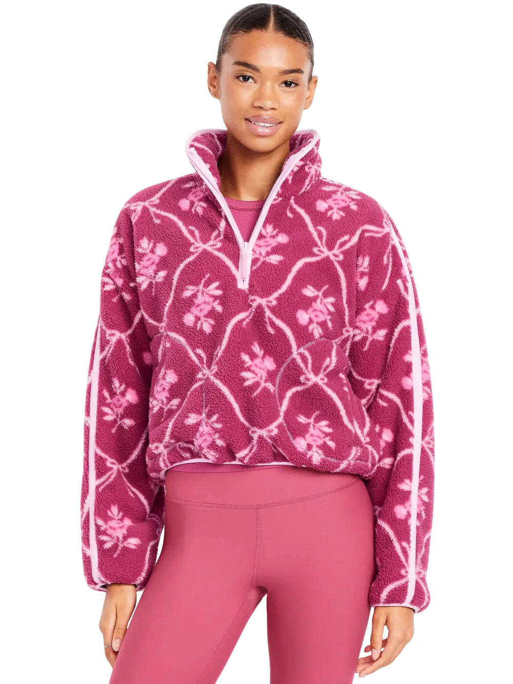 Printed Loose Sherpa Quarter-Zip Pullover