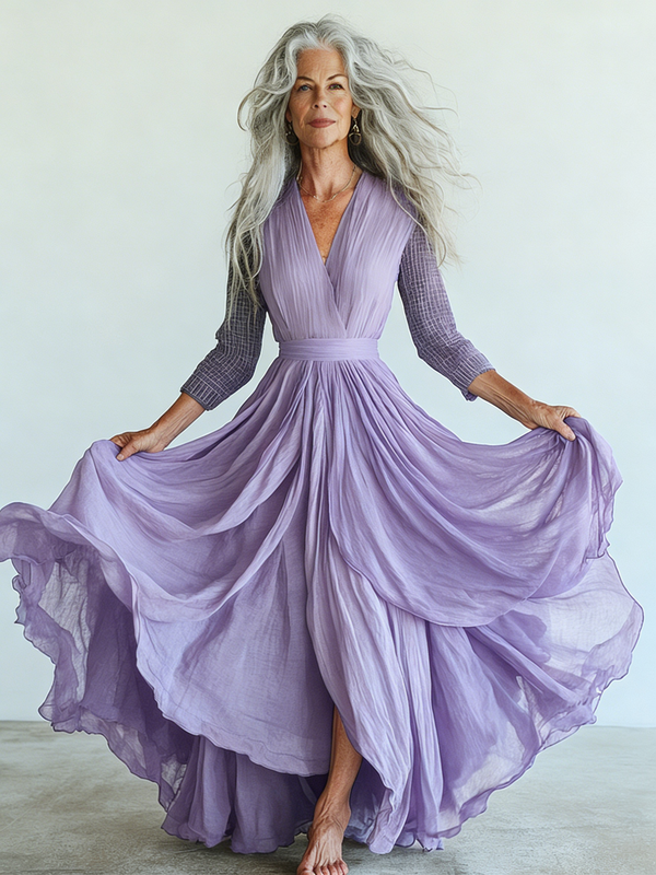 Embroidered Retro Loose Embroidered Printed Contrast Color Dress1204