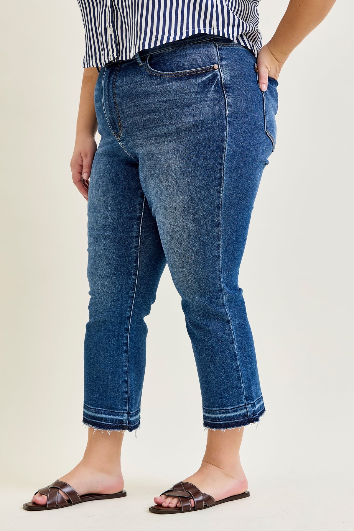 Aurora High Rise Vintage Wash Kick Flare With Released Hem - PLUS