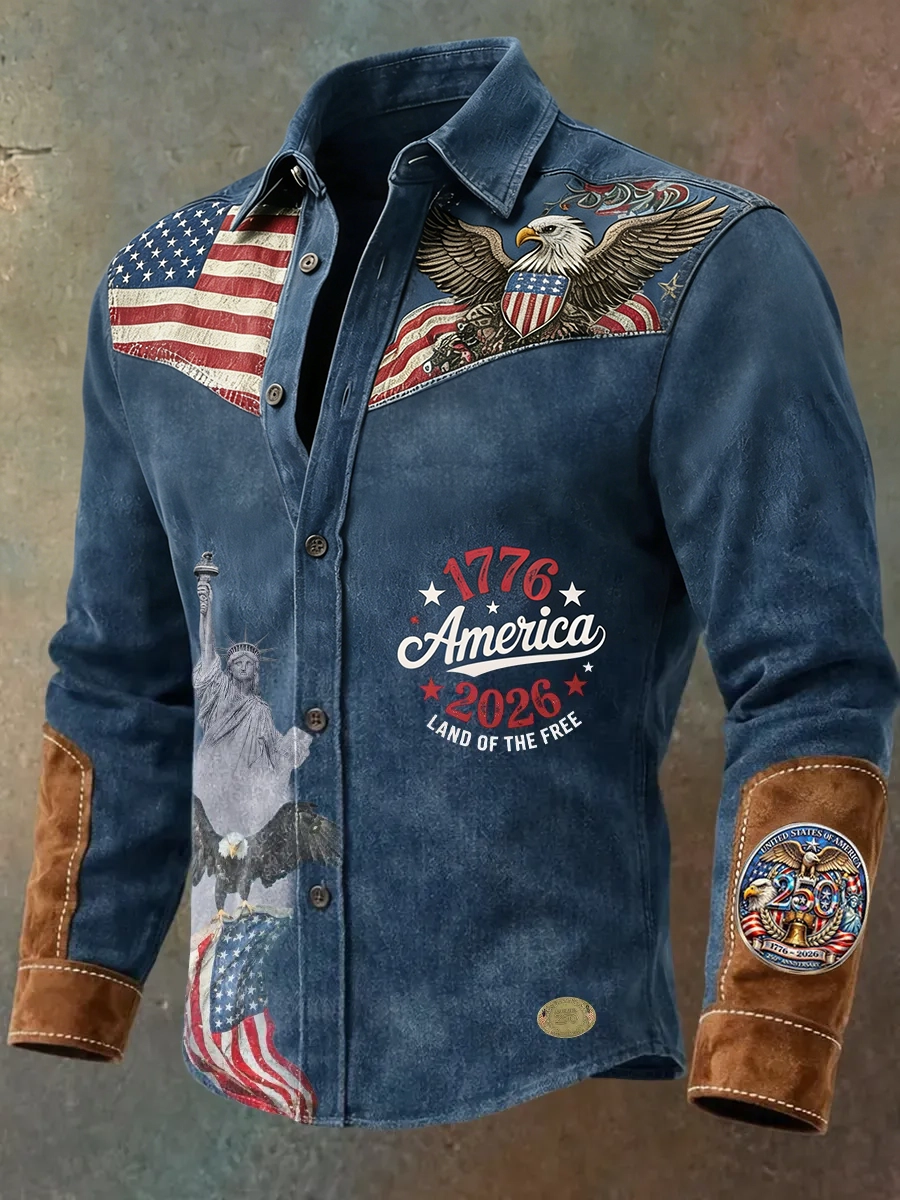 Men's Vintage American 250th Anniversary Distressed Western Shirt