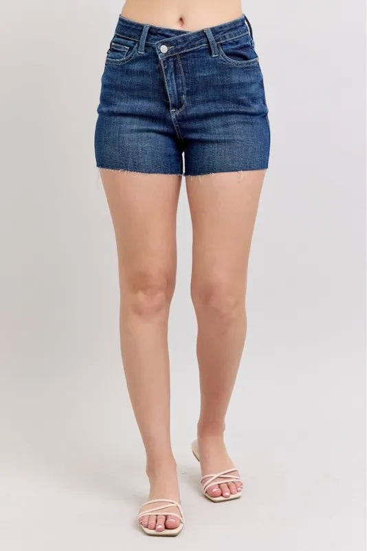 High Waist Criss-Cross Waistband Denim Shorts