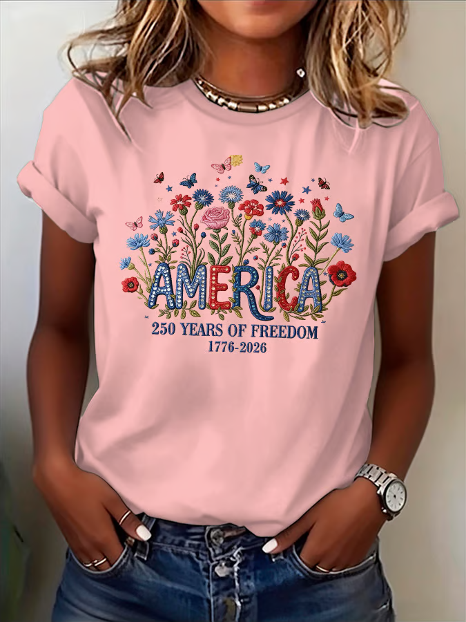 Women's Casual American 250 Commemorative print T-shirt