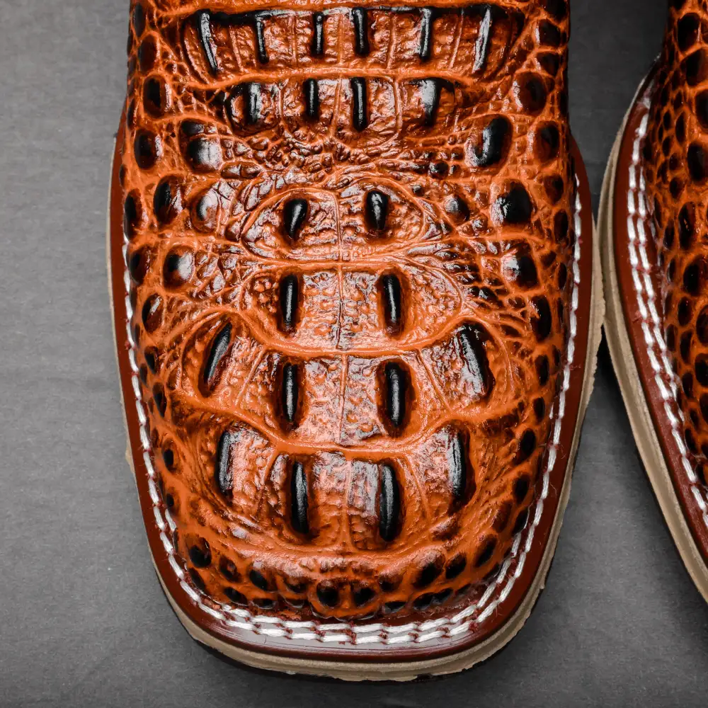 Cognac Caiman Neck Leather Boots With 3D Lightweight Sole - Composite Toe