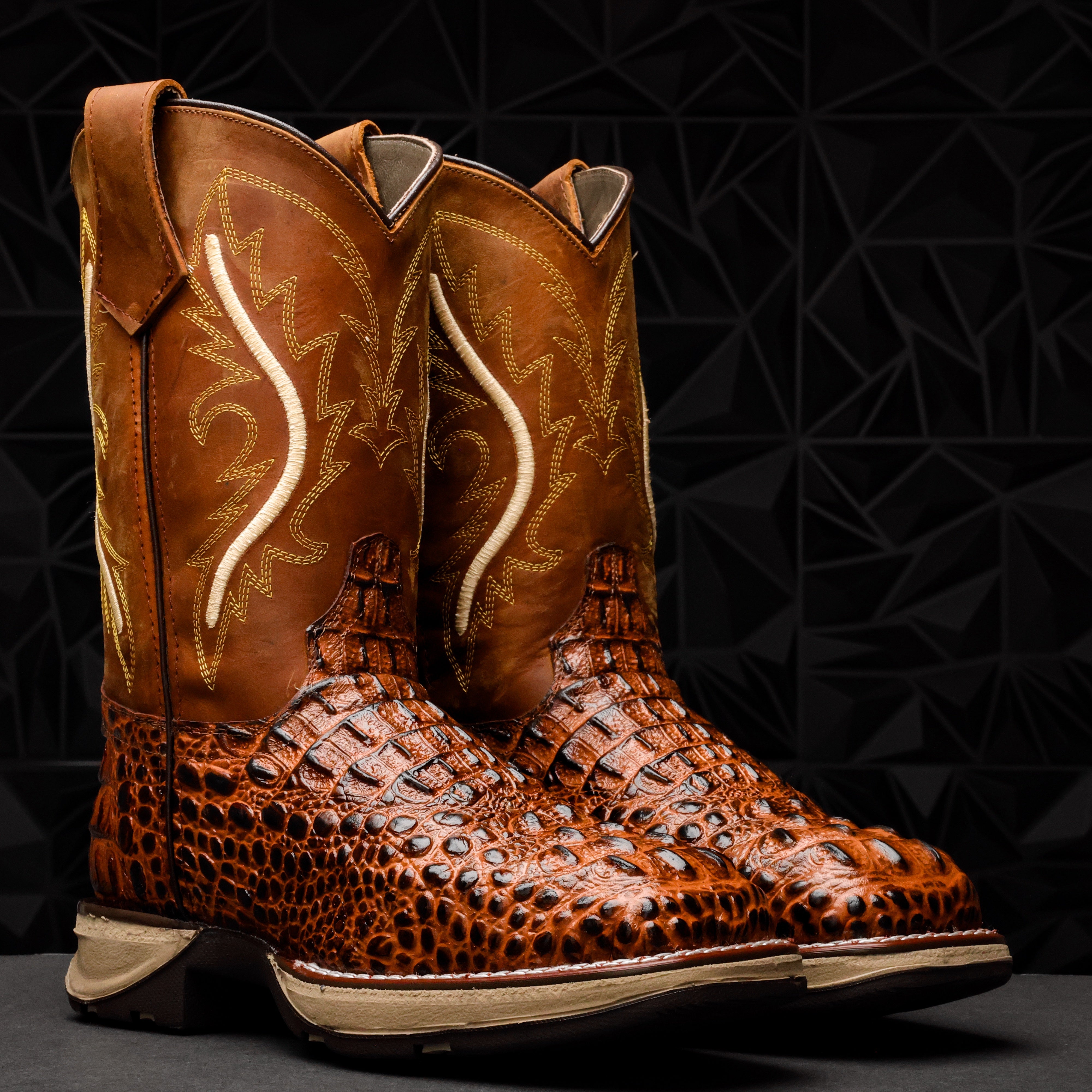 Cognac Caiman Neck Leather Boots With 3D Lightweight Sole - Composite Toe