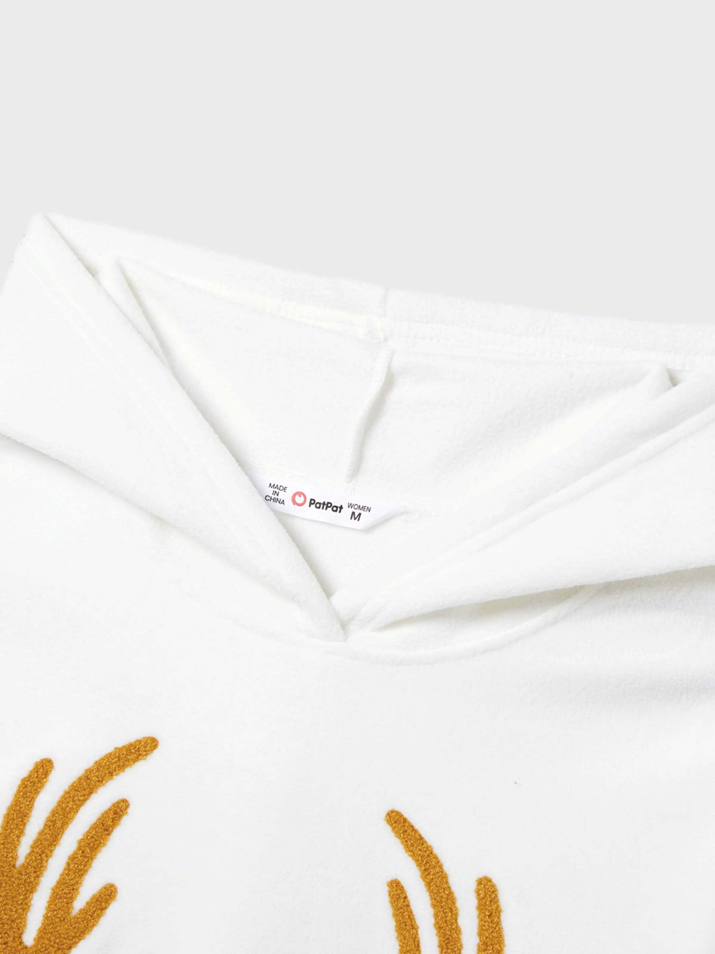 Christmas Family Matching Letters Embroidered Long-sleeve Hooded Fleece Pajamas Sets with Christmas Socks White