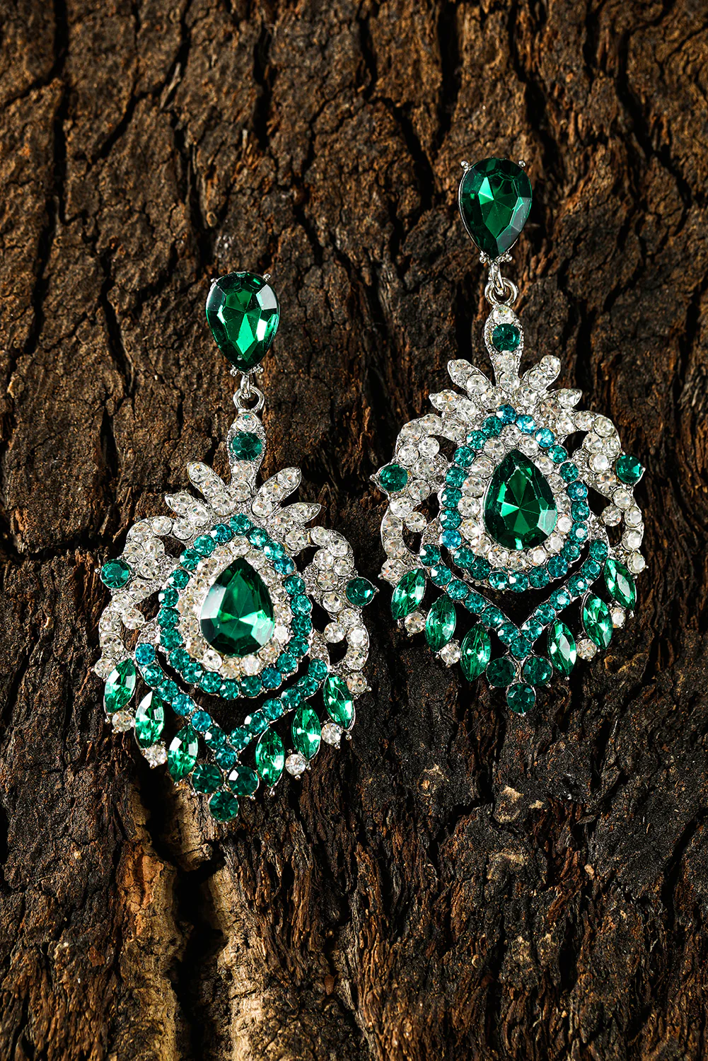 Sea Green Vintage Rhinestone Decor Chandelier Drop Earrings