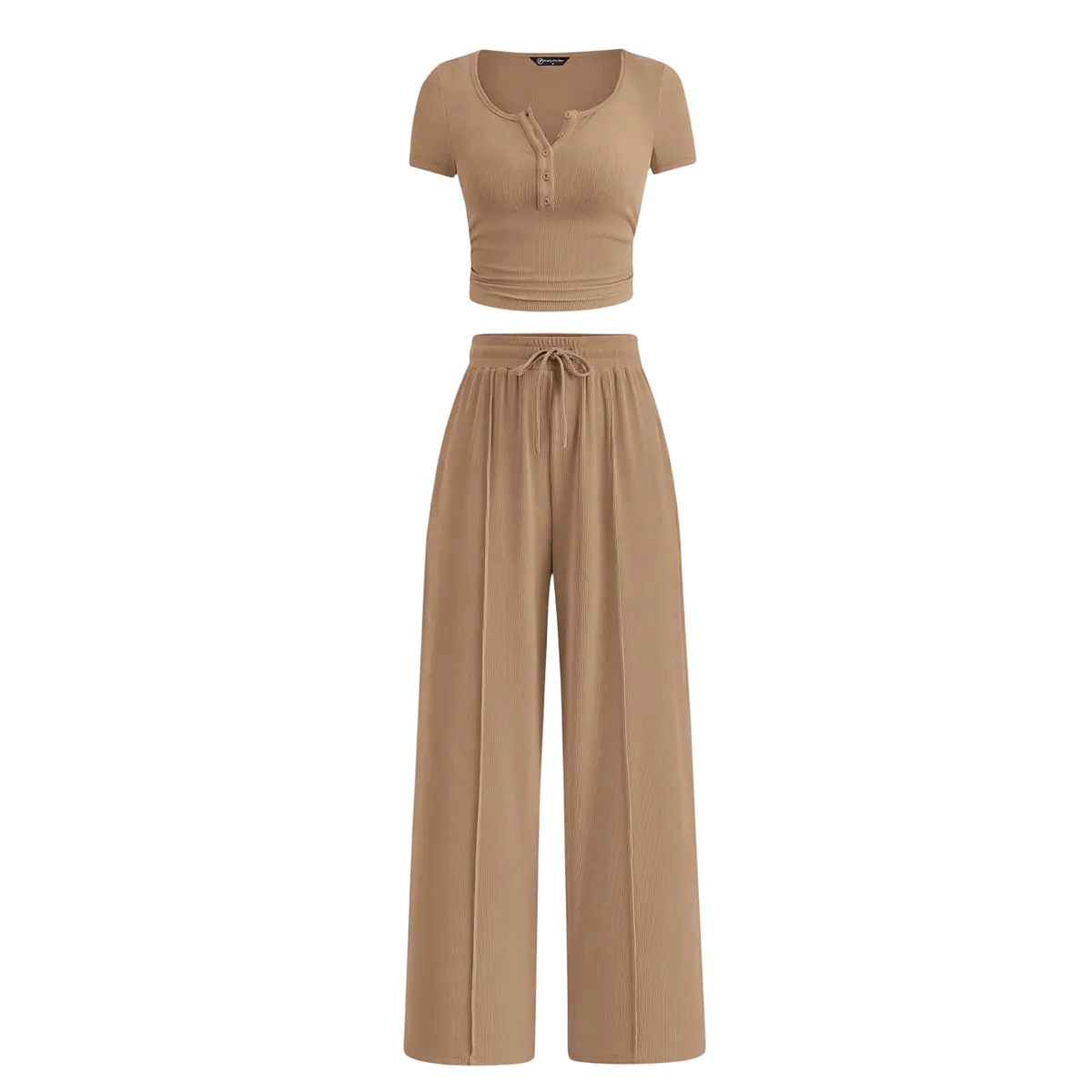 🔥Women’s Ribbed Knit 2-Piece Lounge Set – Button Crop Top & Wide Leg Pants