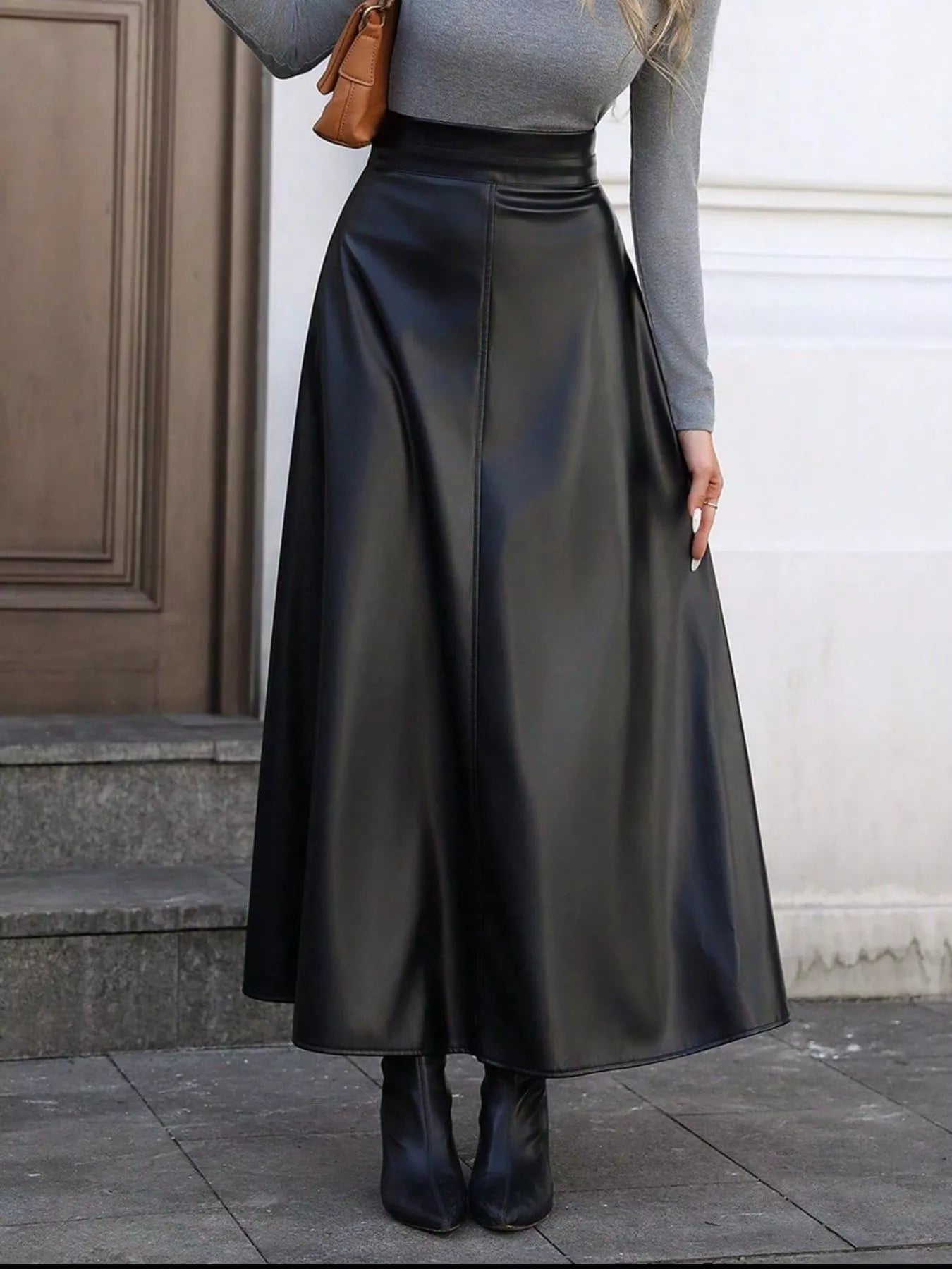 Leather A-Line Midi Skirt