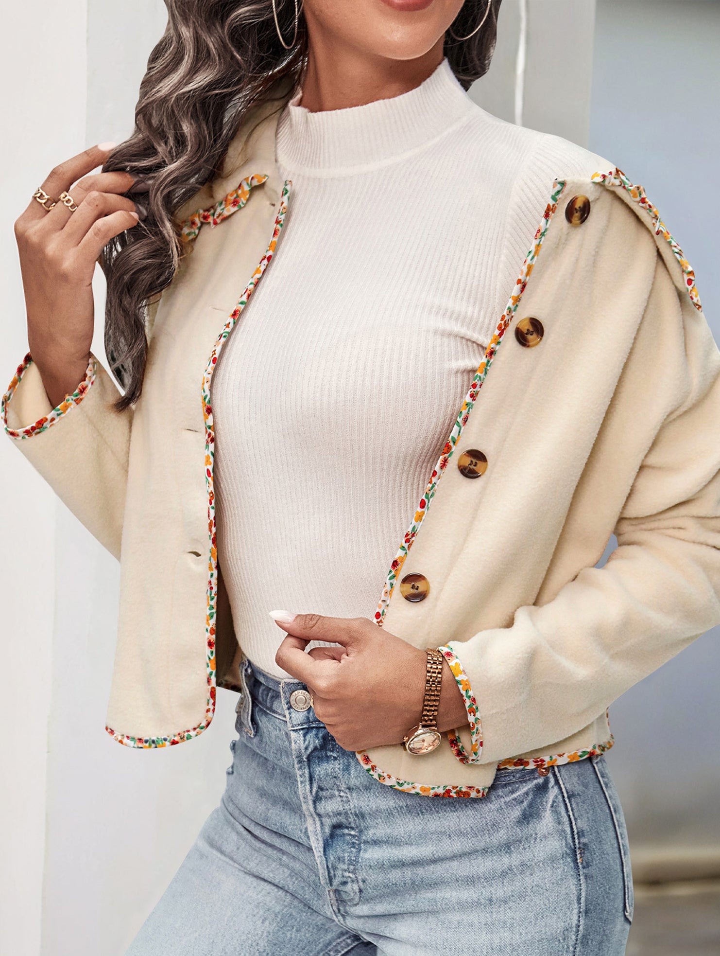 Lace solid color polar fleece jacket