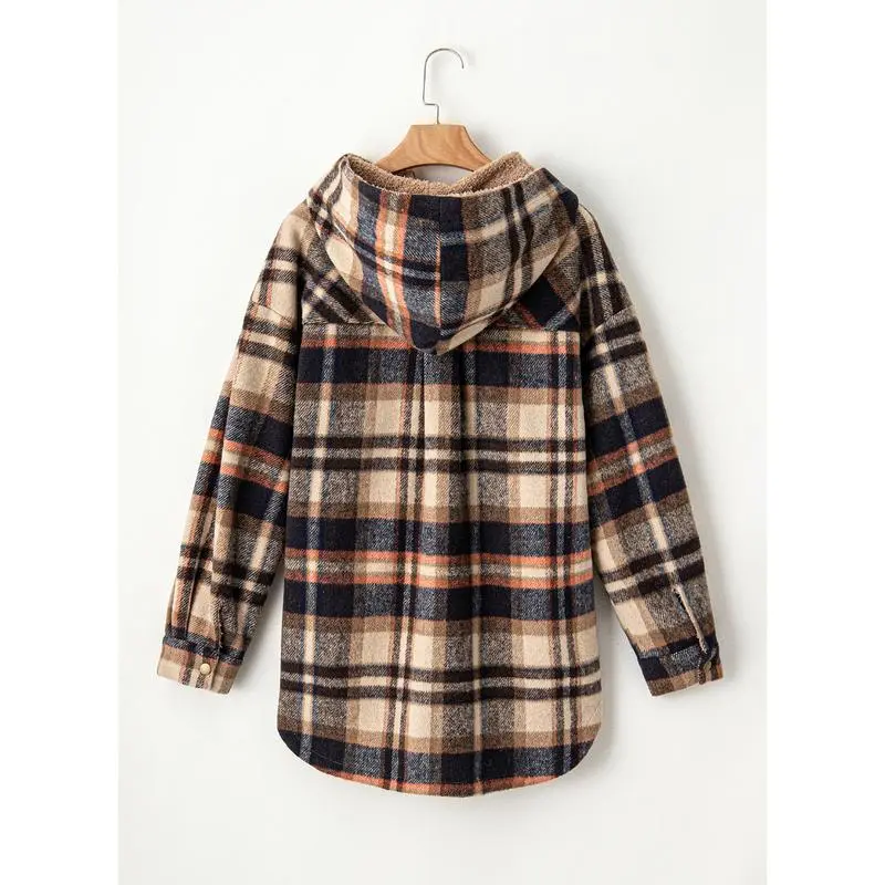 Women's Flannel Hooded Plaid 2025 Shacket