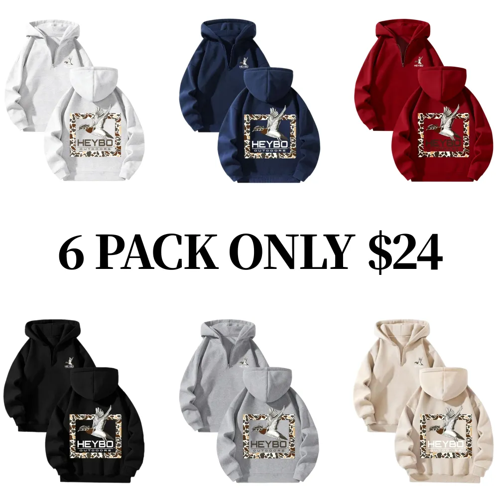 Fleece Lined Hooded Long Sleeve Half Zip Men's Sweatshirt