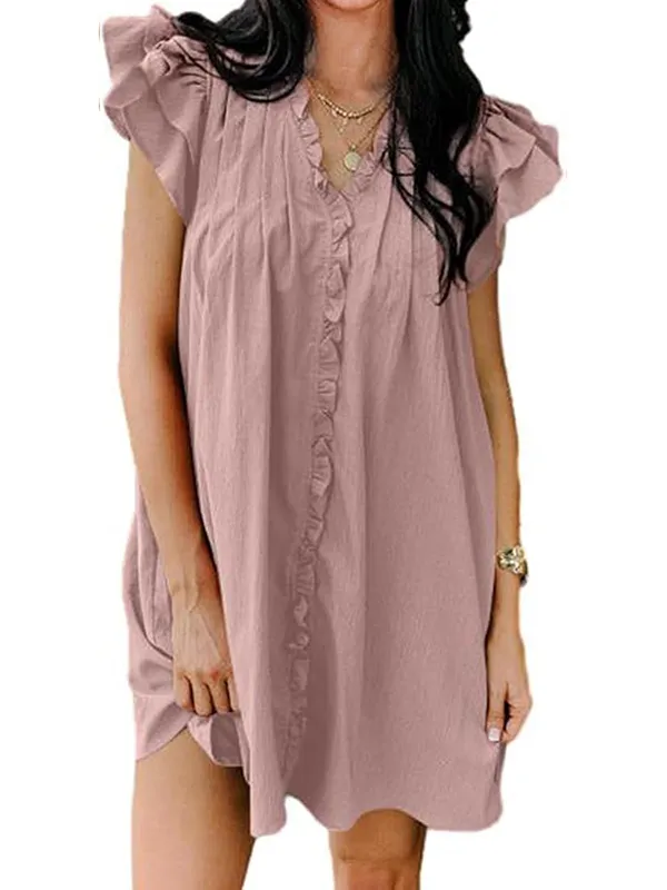 Elegant V-Neck Ruffle Sleeve Dress for Women