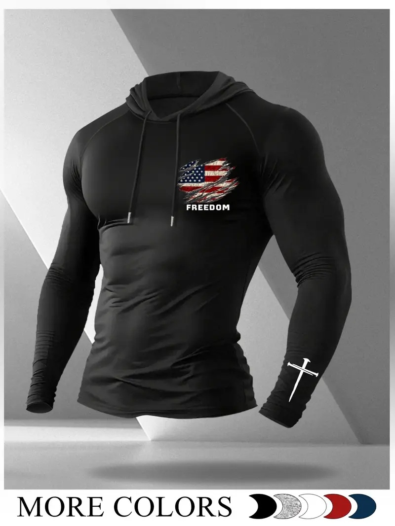 Men's Cartoon Print Long Sleeve Hooded T-Shirt