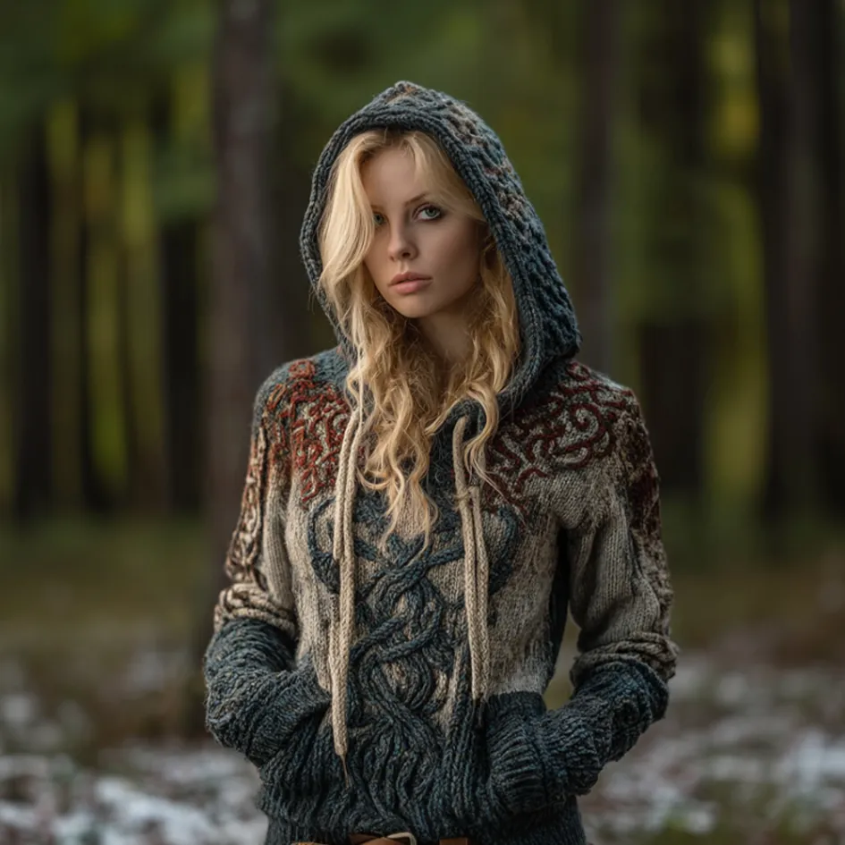 Women's Viking-style Winter Warm Hooded Knitted Sweater