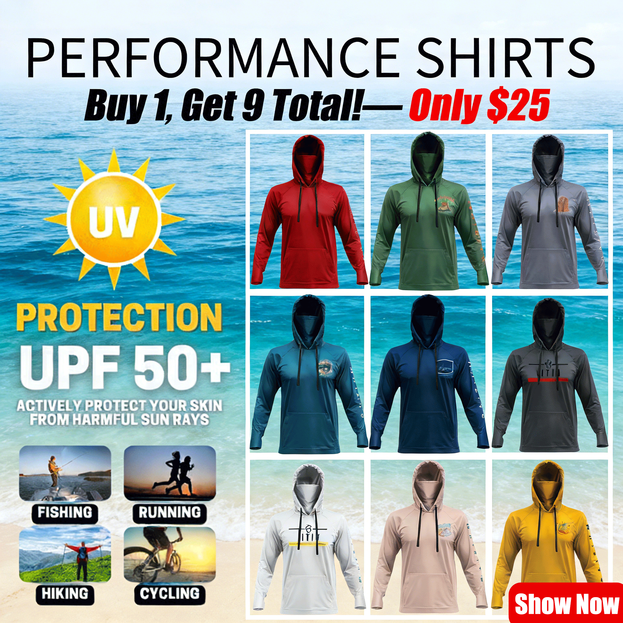 🔥🔥Men’s Hooded UPF 50 Work & Fishing Shirt with Built-In Face Gaiter