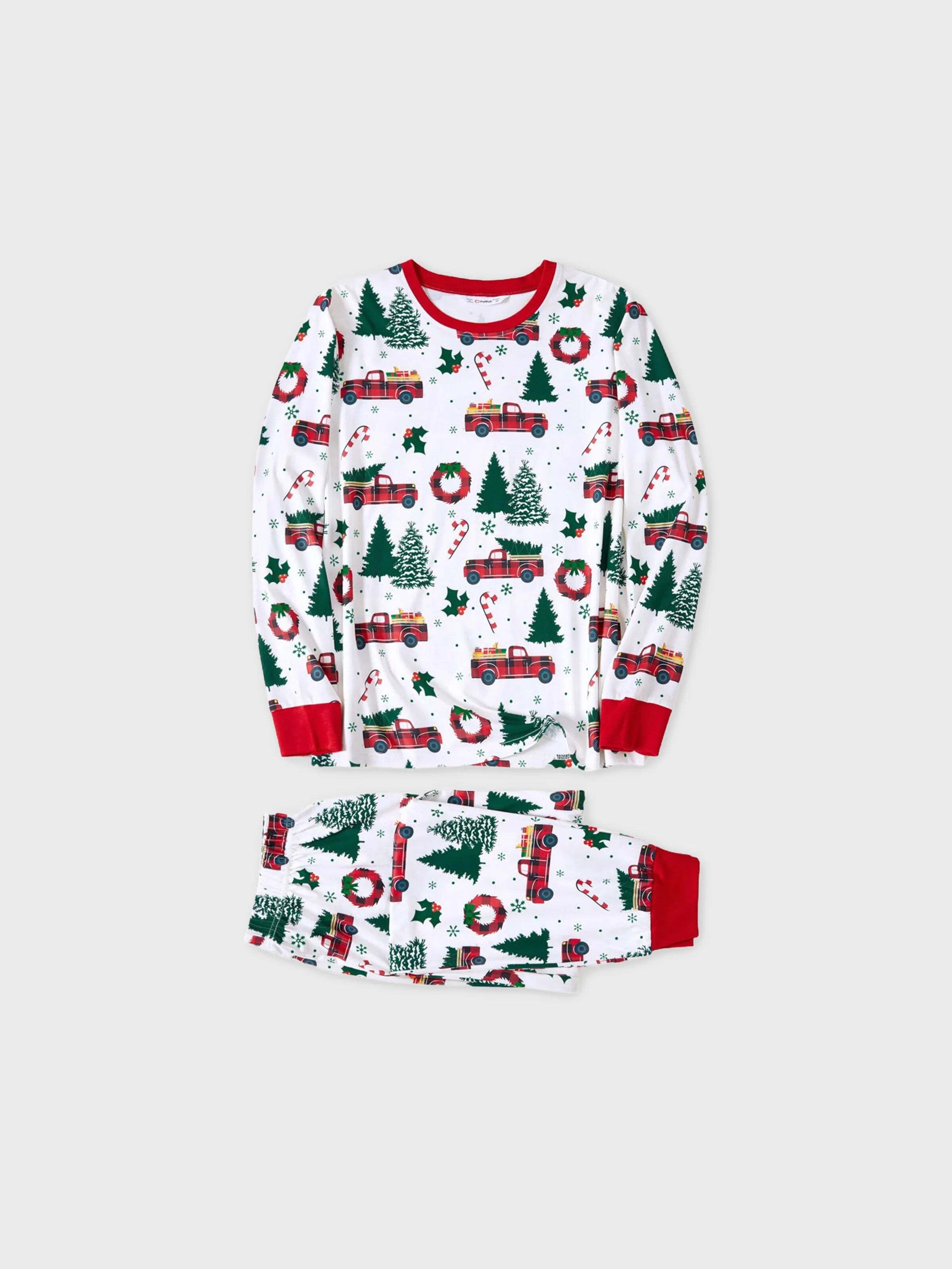 Christmas Family Matching Allover Xmas Tree & Car Print Long-sleeve Pajamas Sets with Christmas Socks Multi-color