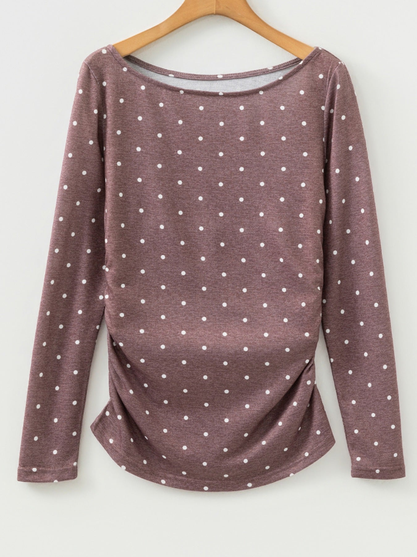 Polka Dot Boat Neck Knit Long Sleeve T Shirt