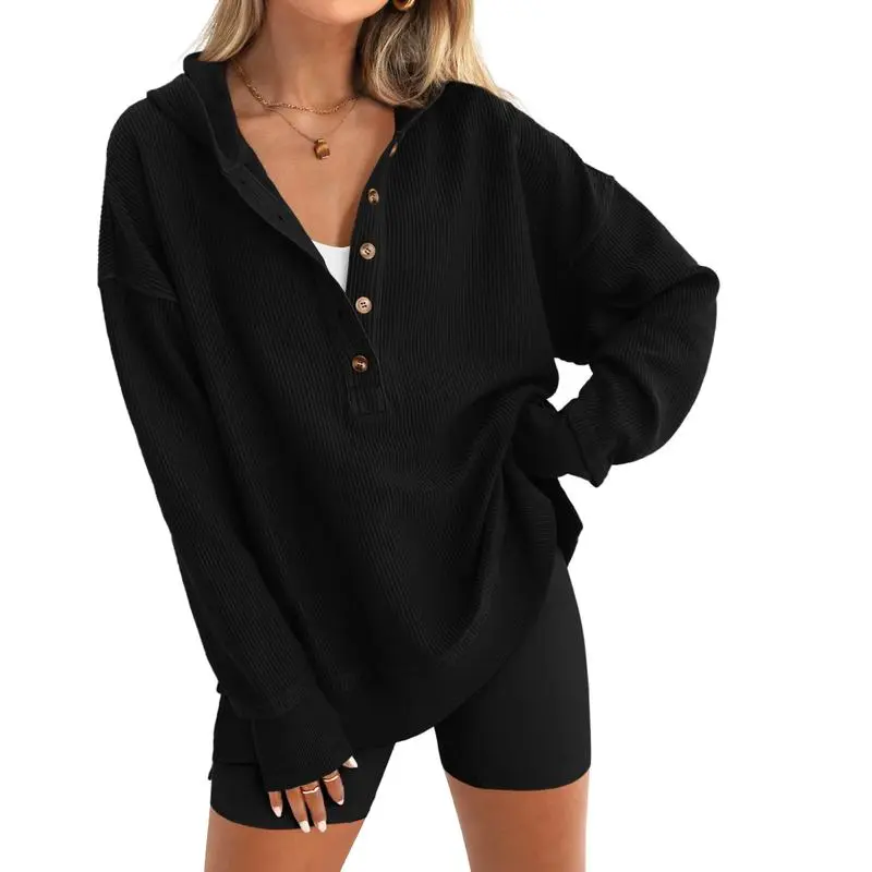 Womens Oversized Button Up V Neck Sweatshirt