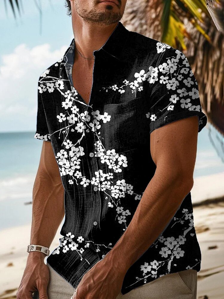 Men's Cherry Blossom Art Print Casual Button-down Shirt